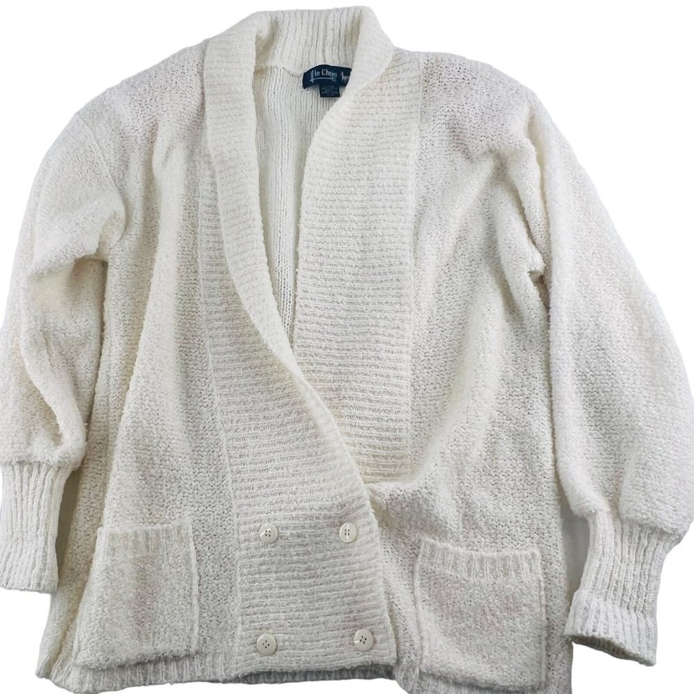 Le Chois Vintage Cardigan Sweater Ivory Women's size Large Acrylic‎